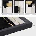 QTESPEII Set of 3 Abstract Canvas Wall Art Black and Gold Geometric Color Blocks Paintings Print Pictures Minimalist Art Decor for Living Room Bedroom Home Office Decoration Framed, 12x16inch