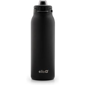 Ello Pop & Fill 32oz Stainless Steel Water Bottle with Quick Fill Technology, Double Walled and Vacuum Insulated Metal, Leak Proof Locking Lid, Sip and Chug, Reusable, BPA Free, Black