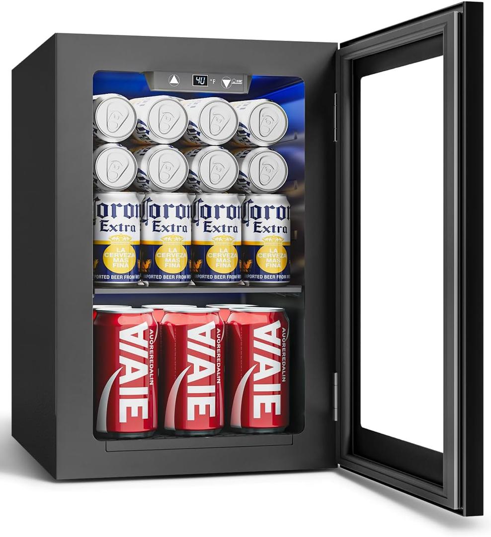 Feelfunn 24 Cans Beverage Refrigerator Cooler - Mini Fridge with Digital Temperature Control, Soda Wine Beer Drink Fridge - Small Refrigerator for Office Home Bedroom Dorm Bar, Black 0.6