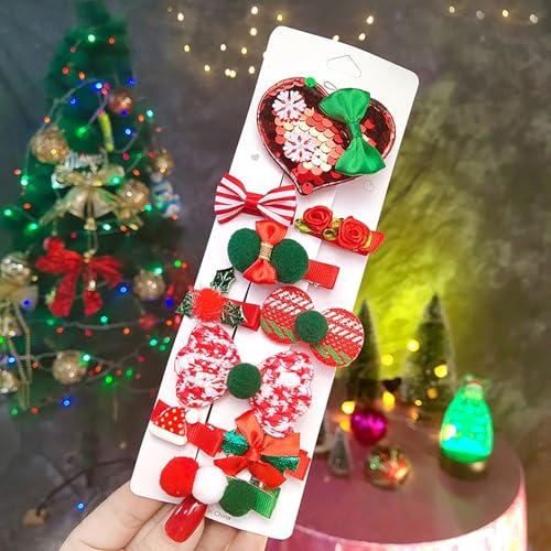 Christmas Hair Clips 10Pcs Cute Hair Barrettes Bow Heart Santa Hat Small Hair Clip Kawaii Xmas Hair Accessories Snowflake Hair Pins Non Slip Alligator Hairpins for New Year Party Hair Decorations 2 Pack