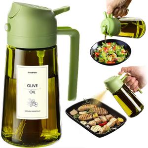 TrendPlain - Original 16oz/470ml Olive Oil Dispenser Bottle for Kitchen Gadgets and Air Fryer Accessories - Olive Oil Sprayer for Cooking w/Stickers - Green