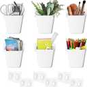 Wall Caddy Pen Holders, 6 Pack Large Pencil Cups Organizer for Marker / Remote / Crayon / White Board Accessories, with Adhesive Stickers, Office Home Craft Class Kids Room Art Organization (White)