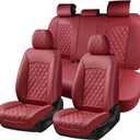 Huidasource Red Seat Covers, Nappa Leather Car Seat Covers, Automotive Seat Covers Velcro Adjustable, Compatible with Airbags, Child Seat, Fit for Most Cars, Vans, Trucks, SUVs (Full Set/Red)