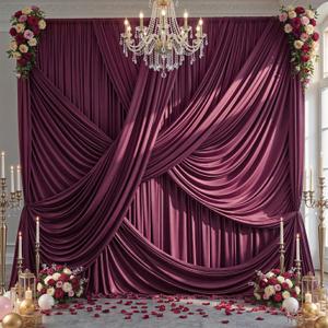 50ft12ft Burgundy Backdrop Curtains for Wedding Parties, 10 Panels Wrinkle Free Polyester Photo Backdrop Drapes Back Drop Cloth for Birthday Photography Background, W5' x H12'