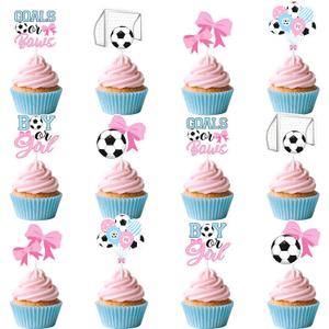 Goals or Bows Gender Reveal Decor 36Pcs Boy or Girl Cupcake Toppers Soccer Theme Baby Shower Decor Its A Boy Its A Girl Supplies for Pink Blue He Or She Bow Theme Newborn Party