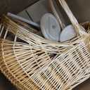 Handwoven Rattan Stroller Shaped Flower Basket on Wheels Vintage Wicker Planter for Fresh Flowers, Baby Gift, Wedding Decor, & Rustic Home Accent