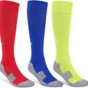 likloks Light Compression Socks (815 mmHg)  Cushioned, Arch Support, Breathable  Sports Knee High Socks Red/Yellow/Blue  3 Pairs, S/M