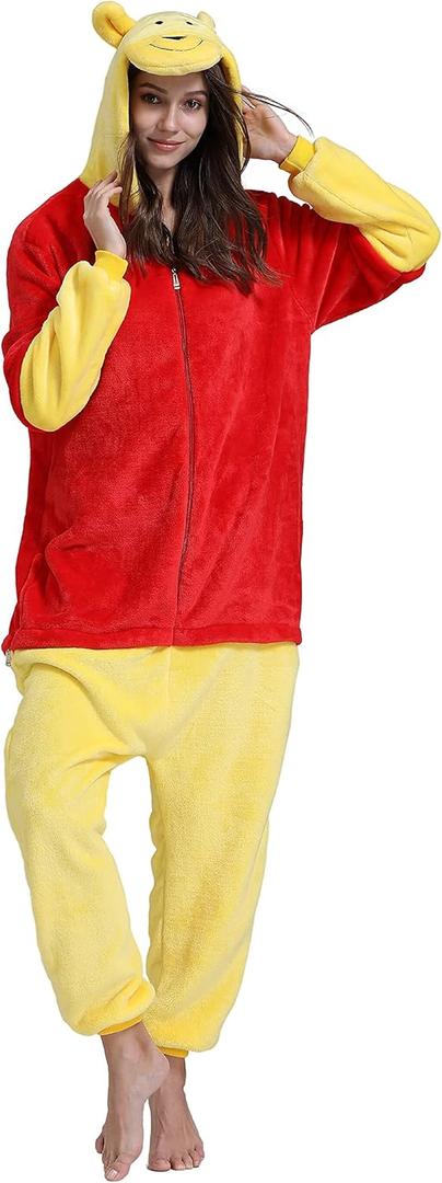 Adult Animal Pajamas, Plush One Piece Onesies, Halloween Cosplay Costume Flannel for Adults and Teens (Small, Red)