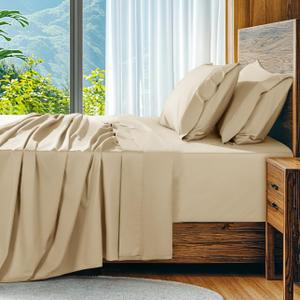 SONORO KATE 100% Egyptian Cotton Sheets Set, Extra Deep Pocket up to 18"-24",1000 High Thread Count, Soft & Breathable 5-Star Hotel Sateen Bed Sheets - 4 PC (Beige,King)
