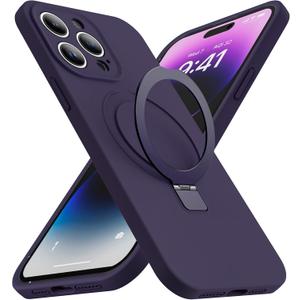 Designed for iPhone 14 Pro Case with Magnetic Invisible Stand Compatible with Mag-Safe Military Drop Tested Shockproof Silicone Phone Cases for Women Men 6.1'', Purple