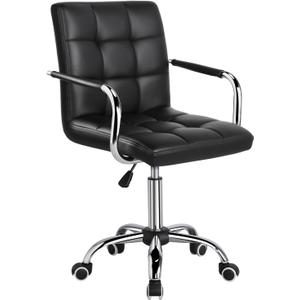 Yaheetech Desk Chair - Office Chair with Arms/Wheels for Students Swivel Faux Leather Home Computer Black