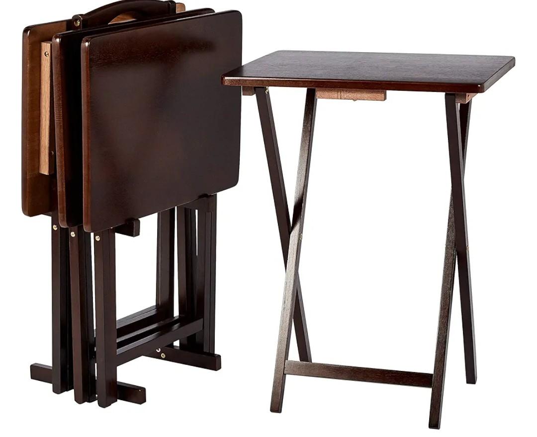 Amazon Basics Classic Foldable TV Dinner Tray Table with Storage Rack, 14.6 L x 19 W x 26 H inch, Espresso, 4-Pack