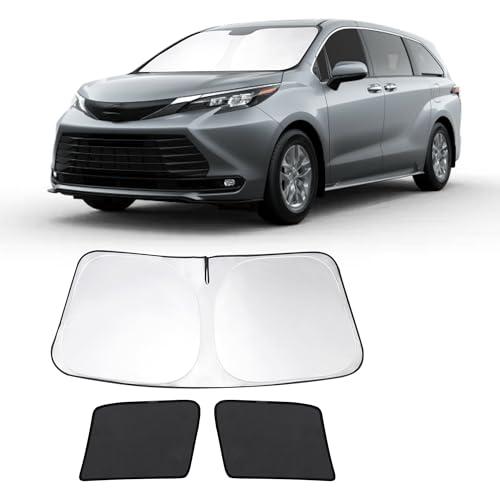 Fannyc 3PCS Car Window Shades Front Windshield Sun Shade Foldable Window Shade Custom Fit for Toyota Sienna 2016-2026 Accessories Car Shades for Front Windows Anti-UV Rays Block Heat