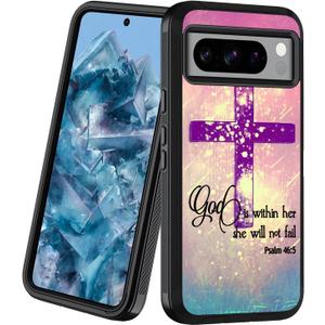 Designed for Google Pixel 8 Pro Case, Heavy Duty 3-Layer Shockproof Dust/Drop Proof Full-Body Rugged Protective Cover for Google Pixel 8 Pro (2023), Christian Cross Bible Verse Psalm 46:5