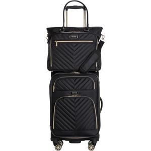 Kenneth Cole REACTION Chelsea 2-Piece Bundle - 20" Chevron Expandable 8-Wheel Carry-On Suitcase & Matching 15" Laptop Tote Bag, Black