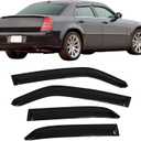 IKON MOTORSPORTS, Tape on External Window Visors Compatible with 2005-2010 Chrysler 300, 2005-2008 Dodge Magnum, Slim Style Acrylic Smoke Tinted 4PCS Sun Rain Shade Guard Wind Vent Air Deflector