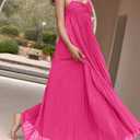 Women's Plisse Dress Adjustable Spaghetti Strap Maxi Solid Party Wedding Guest Dresses (Pink, M)
