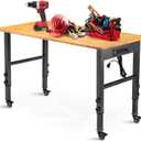 OLBRUS 48 "Adjustable Workbench with Power Outlet, Heavy Duty 2000 LBS Load Capacity Hardwood Workbench Suitable for Workshop, Office, Garage, Home with Wheels