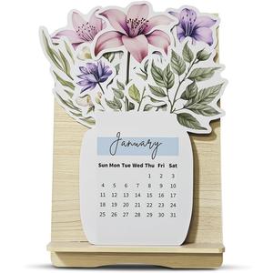 2 x Floral Desk Calendar with Stand Flower Themed Table Calendar for Home Office 12 Months Standing Flip Calendar for Daily 8x4 Inch