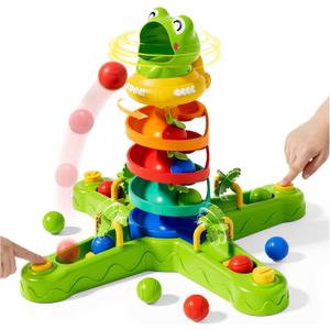Frog Ball Drop Toy for Kids, 5 Layer Roll Swirling Ball Tower with 12 Balls, Spin and Learn Shoot Balls Drop Montessori Toy, Gifts for Toddler Boys Girls 3 4 5 6 7 8+ Years Old (4 Player)