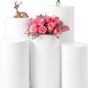 Zonon 5 Pcs Cylinder Pedestal Stands for Party, Metal White Display Stands Pillars for Wedding Bridal Ceremony Baby Shower Birthday Party Decorations