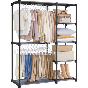 SONGMICS Portable Closet, Freestanding Closet Organizer, Clothes Rack with Shelves, Hanging Rods, Storage Organizer, for Cloakroom, Bedroom, 44.1 x 16.9 x 65 Inches, Gray URYG024G02 (Grey)