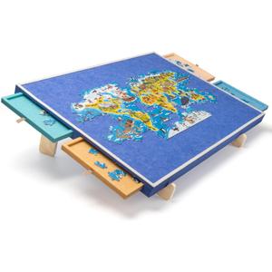 Puzzle Board, 3.8lbs Lightweight Felt Jigsaw Playing Board withTilt Stand, 31 x 22.5 inches Portable Puzzle Game Board with Drawers & Cover - Blue