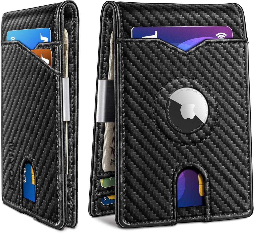 miyozi Airtag Wallet for Men,with Money Clip 11 Cards Slim Front Pocket Leather RFID Blocking Wallet with Gift Box (Black157)