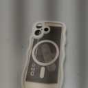 3 in 1 Magnetic for iPhone 17 Case, Cute Wavy [Full Camera Protection] [Fit for MagSafe] 1X Screen Protector+1X Wrist Strap, Anti-Slip Trendy Women Girly Phone Case for iPhone 17 6.3", Stone White