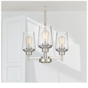 foucasal Brushed Nickel Chandeliers for Dining Room Farmhouse Chandelier Fixture with Clear Glass Shades 3 Light Kitchen Island Lighting Pendant Light Fixture for Dining Room Living Room Bedroom