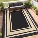 RURALITY Outdoor Rug 9x12 Waterproof for Patio Clearance,Large Plastic Straw Mat for Camping,Porch,RV,Reversible,Black and Beige