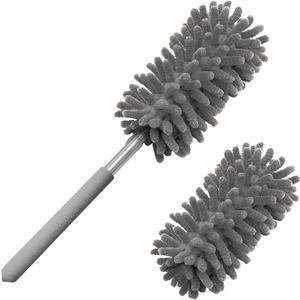 Microfiber Duster for Cleaning, Tukuos Hand Washable Dusters with 2pcs Replaceable Microfiber Head, Extendable Pole, Detachable Cleaning Brush Tool for Office, Car, Window, Furniture, Ceiling Fan (Gray)