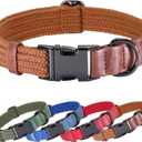 PET ARTIST Soft Cotton Dog Collars for Large Dogs in Rustic Brown, Simple Dog Collar with Quick Release Metal Buckle & D Ring, L Size (15-23")