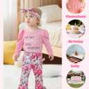 Baby Girl Romper Set and Bell Bottom Pant with Bow Headband Infant Fall Outfit 6-18 Month