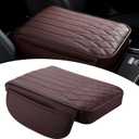Upgraded Car Center Console Cover, Heightening Car Armrest Cushion, Leather Armrest Cover Cushion with 2 Storage Bags, Universal Auto Armrest Storage Box for Most Vehicles (Brown)