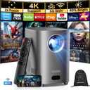 [One-Button Focus] Projector with WiFi and Bluetooth, 4K Outdoor Projector with Carry Bag, Portable Movie Projector with Zoom Function, Home Theater Projector for Phone/TV Stick/PC (Gun gray)
