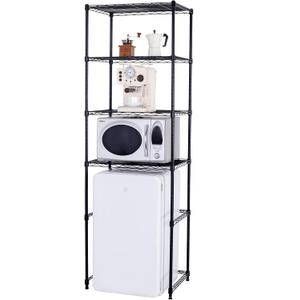 4 Tier Mini Fridge Shelf with Storage for Dorm, Black, 23.6 inches x 17.8 inches x 73 inches