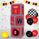 TONIFUL Race Car 2nd Birthday Party Supplies Red Yellow Black Balloon Box with Letters，Fast Two Theme Two Years Old Birthday Party Favors for Kids Baby Shower Second Birthday Decoration