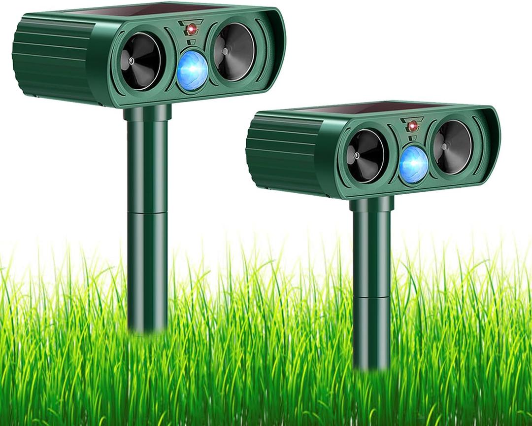 2 Pack Solar Ultrasonic Animal Repeller 2026 Waterproof Deer Repellent Devices Flashing Light Deterrent for Rabbits,Dogs, Raccoons, Cats,Rodents, Skunks, Squirrels,Yard Garden Outdoor