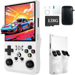 R36MAX Retro Game Console (R36S New Upgrade) - 4K HD 4.0" IPS Screen, 128GB Preloaded 22,000+ Retro Games, Open-Source Linux System, 4000mAh Rechargeable, Portable Video Games (White 128G)