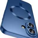 LEKEVO Magnetic for iPhone 16 Case [Compatible with MagSafe][Built-in Camera Lens Protector] Slim Soft Silicone Bumper Shockproof Metallic Luster Phone Case (Blue)