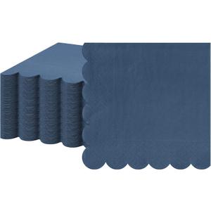 Fuutreo 100 Pcs Scalloped Cocktail Napkins Thick Paper Disposable Party Napkins Beverage Tissue for Wedding Dinner Birthday Supplies, 5 x 5 Inches(Navy Blue)