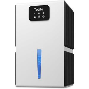 ToLife Dehumidifiers for Home 95 OZ Water Tank with Auto-Off 1000 sq.ft Sleep Mode Portable Dehumidifier for Basement Bathroom Home RV Closet Room 7 Colors LED Light, White