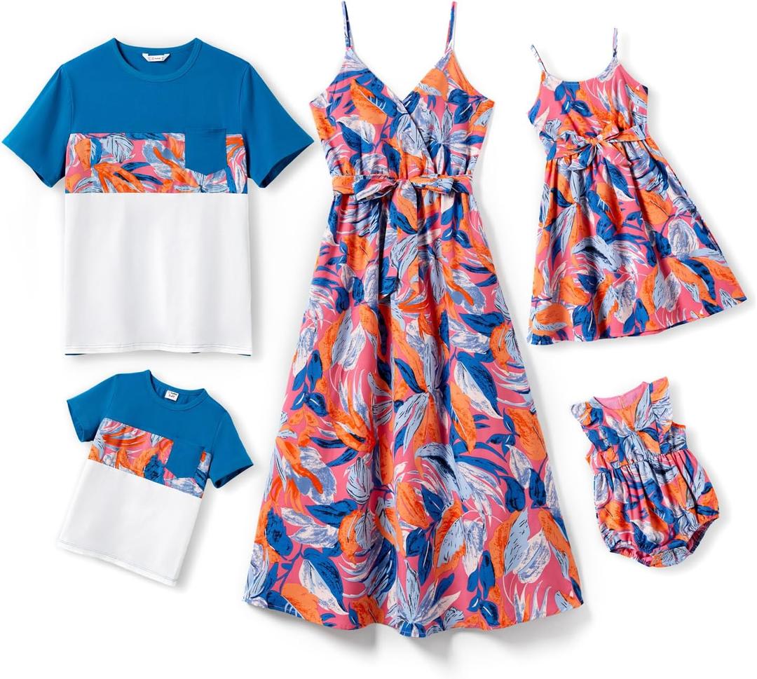 PATPAT Family Matching Outfits Mommy and Me Dresses Hawaiian Tropical Vacation Beach Spaghetti Strap Dress and Shirt (Small, Colorful Leaf) PATPAT Family Matching Outfits Mommy and Me Dresses Hawaiian Tropical Vacation Beach Spaghetti Strap Dress and Shirt (Small, Colorful Leaf)