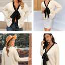Women Bow Sweater Cute Tie Front Cropped Cardigan V Neck 7/8 Long Sleeve Fall Knit Top Elegant Holiday Party Office Wear (XXL)