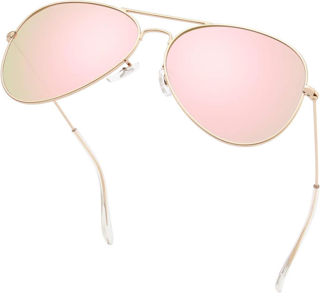 livho Sunglasses for Men Women Aviator Polarized Metal Mirror UV 400 Lens Protection (Rose Gold)