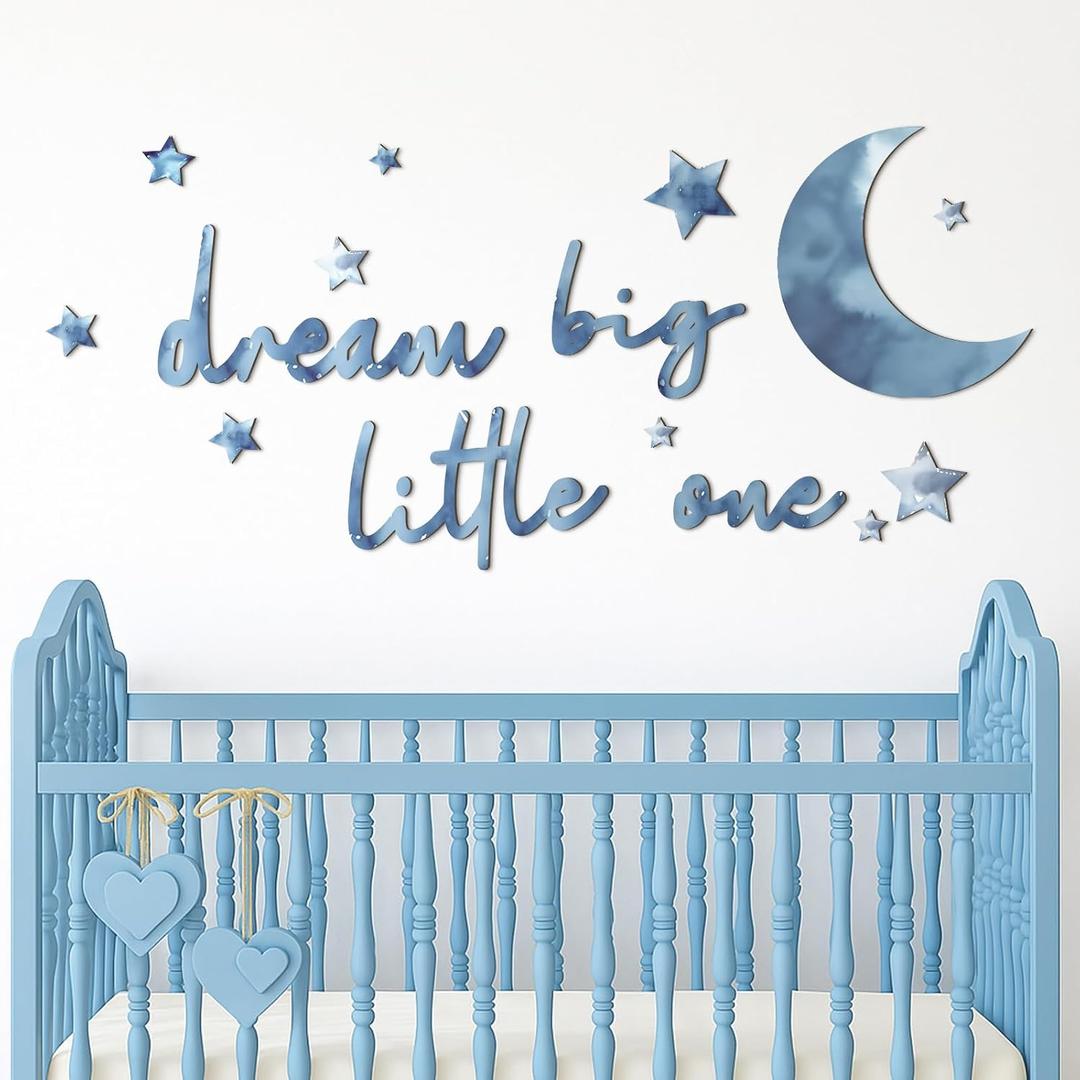 Briwooody 15 Pcs Moon and Stars Nursery Decor Dream Big Little One Wall Decor Boho Neutral Babyroom Wall Art Nursery Sign for Boys Girls Bedroom Home Farmhouse Living Playroom (Blue)