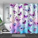 AILONEN Pink Butterfly Girls Shower Curtain for Bathroom Decor, Beautiful Floral Women Bath Curtain 72" W*72" H Polyester Waterproof With 12 Hooks
