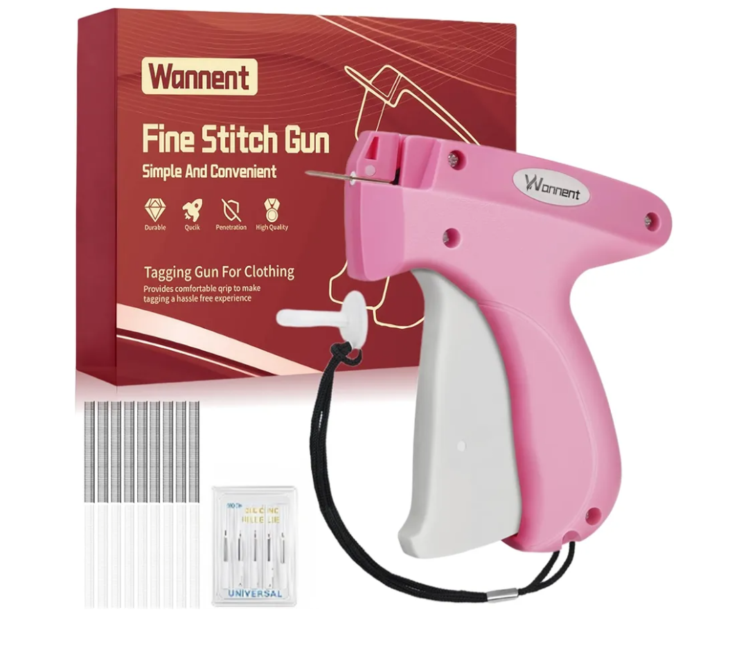 Stitch for Clothes Stitchy Tagging for Clothing Stitchy Quick Clothing Fixer -Includes 1,000 Black Fasteners & 1,000 White Fasteners & 6 Needles(Pink+White)