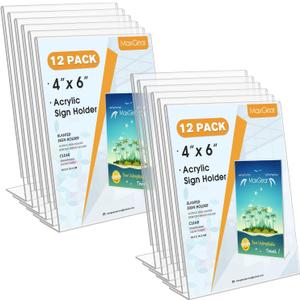 MaxGear Sign Holder 4X6 inches Slant Back Acrylic Sign Holders Plastic Display Stand Clear Paper Stand Tabletop Display for Office, Home, Store, Restaurant, 12 Pack